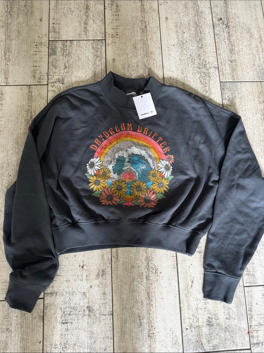 O'Neill Charcoal Daydream Drifter Graphic Cropped Sweatshirt